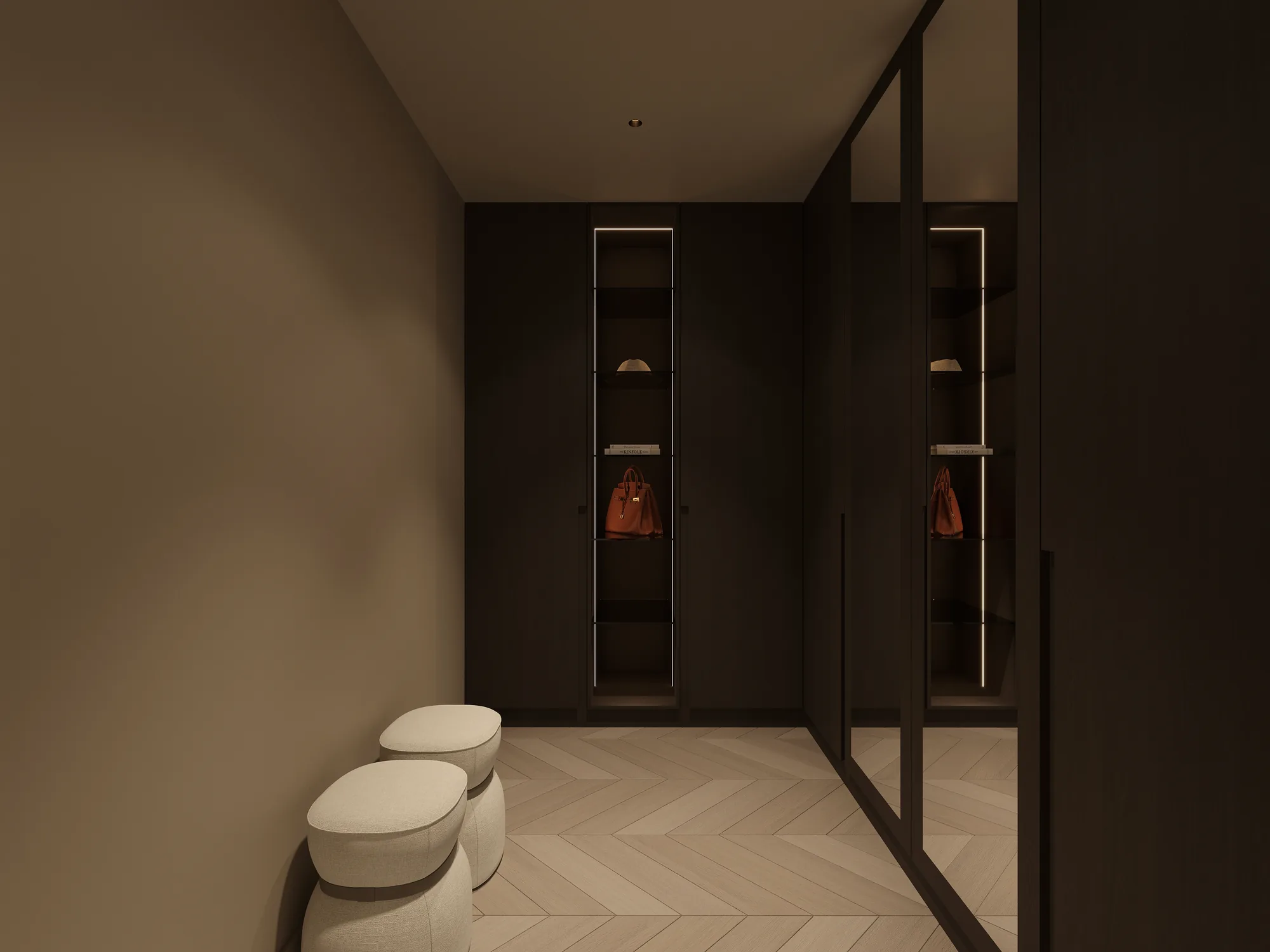 Garderobe met rookglas en verlichte nissen