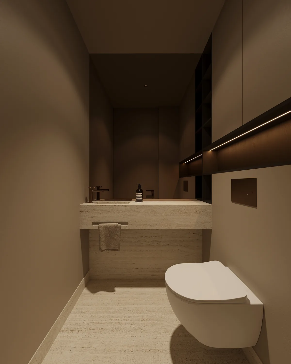 Gastentoilet met zwevende wastafel