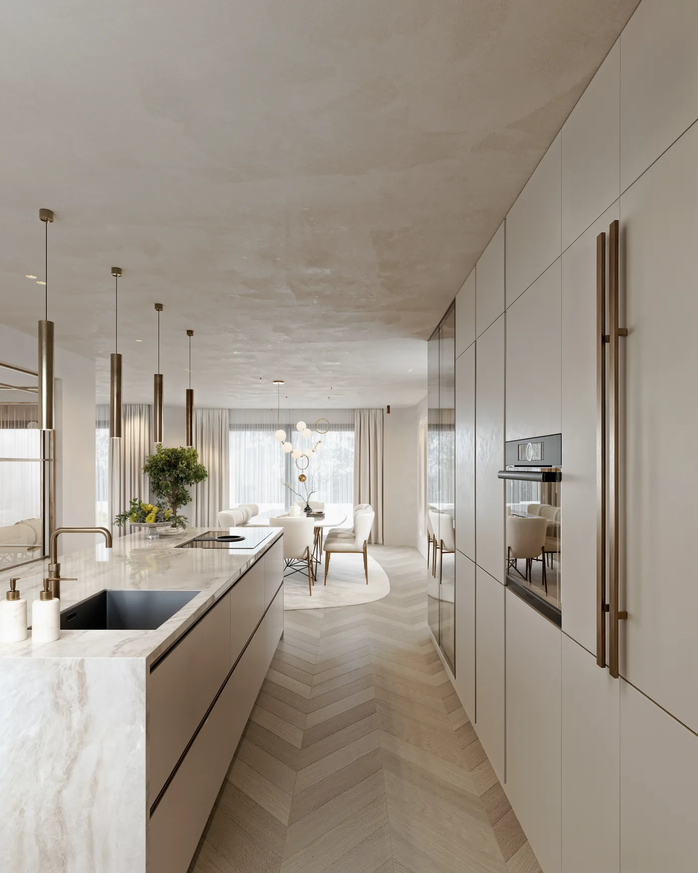 Keuken met eiland en ingebouwde apparatenwand