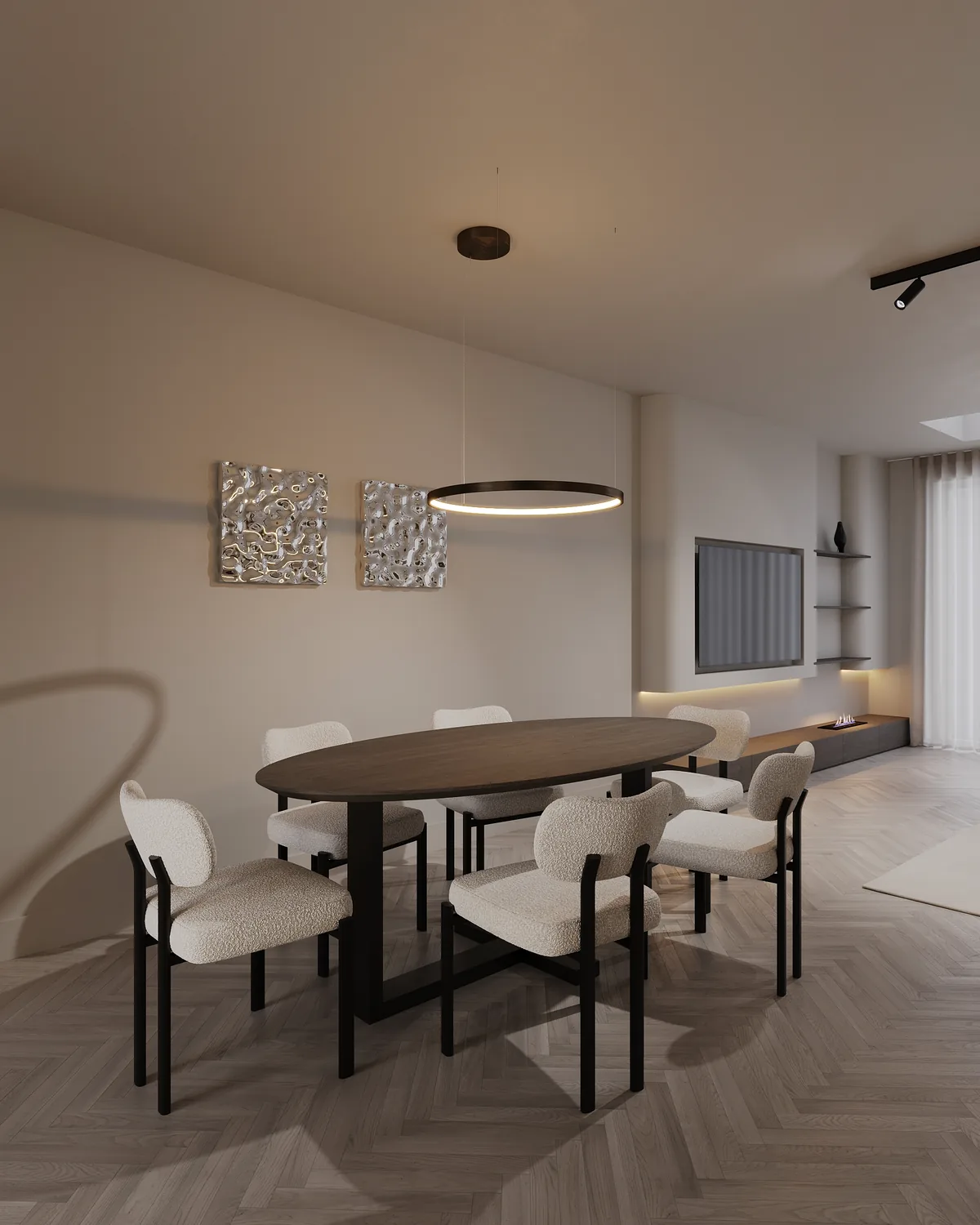 Eettafel met ovale hanglamp