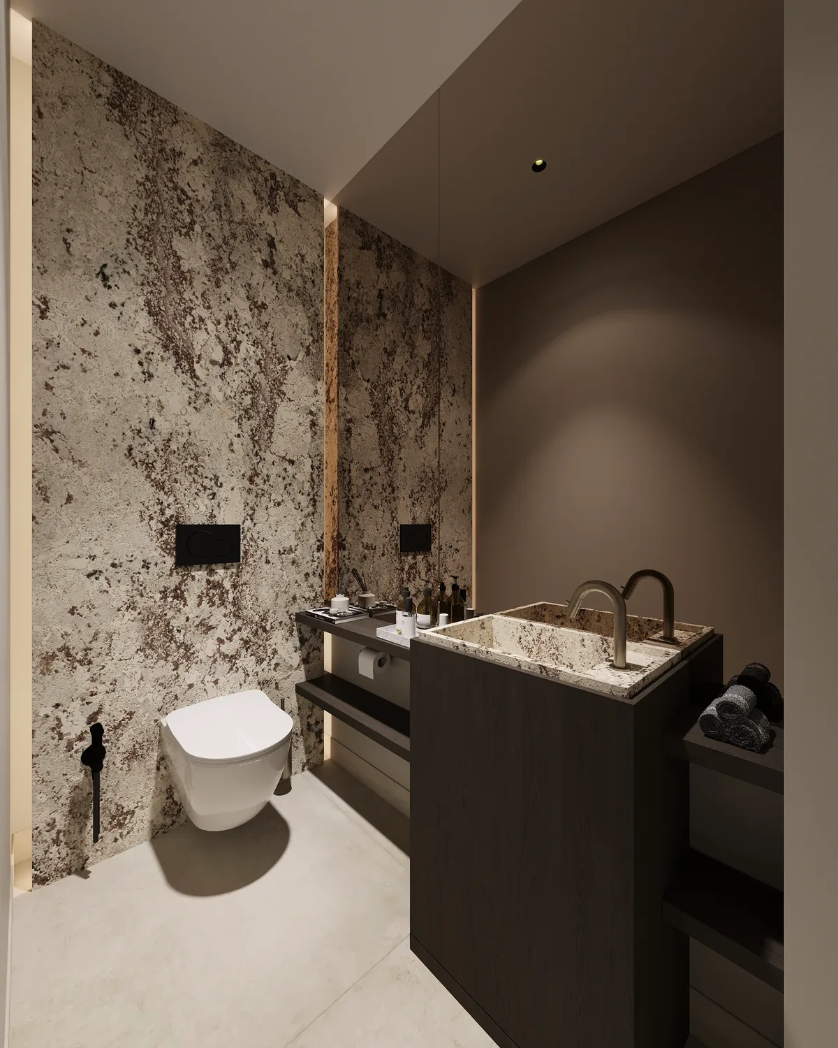 Gastentoilet met sprekende natuursteenwand
